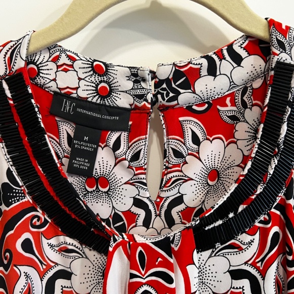 INC International Concepts Beaded Red/Black/White Print Tank Top-M - Picture 3 of 6